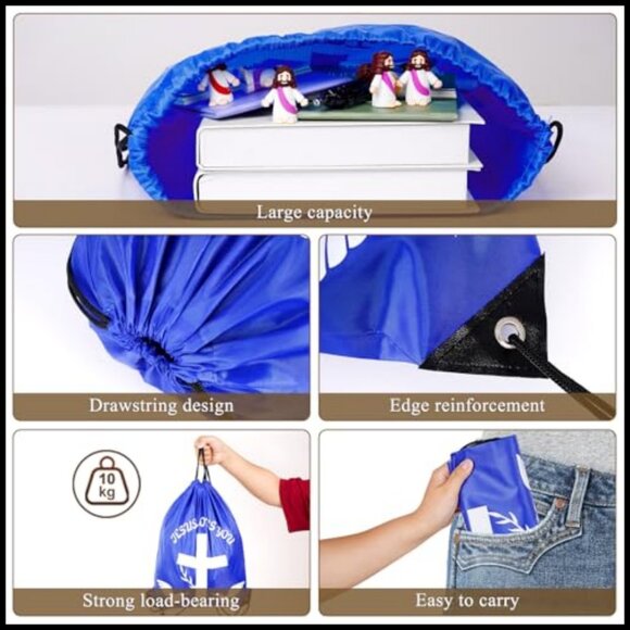 Drawstring Backpack Polyester Daypack Religious Inspirational Message Bulk Pack - Picture 4 of 7